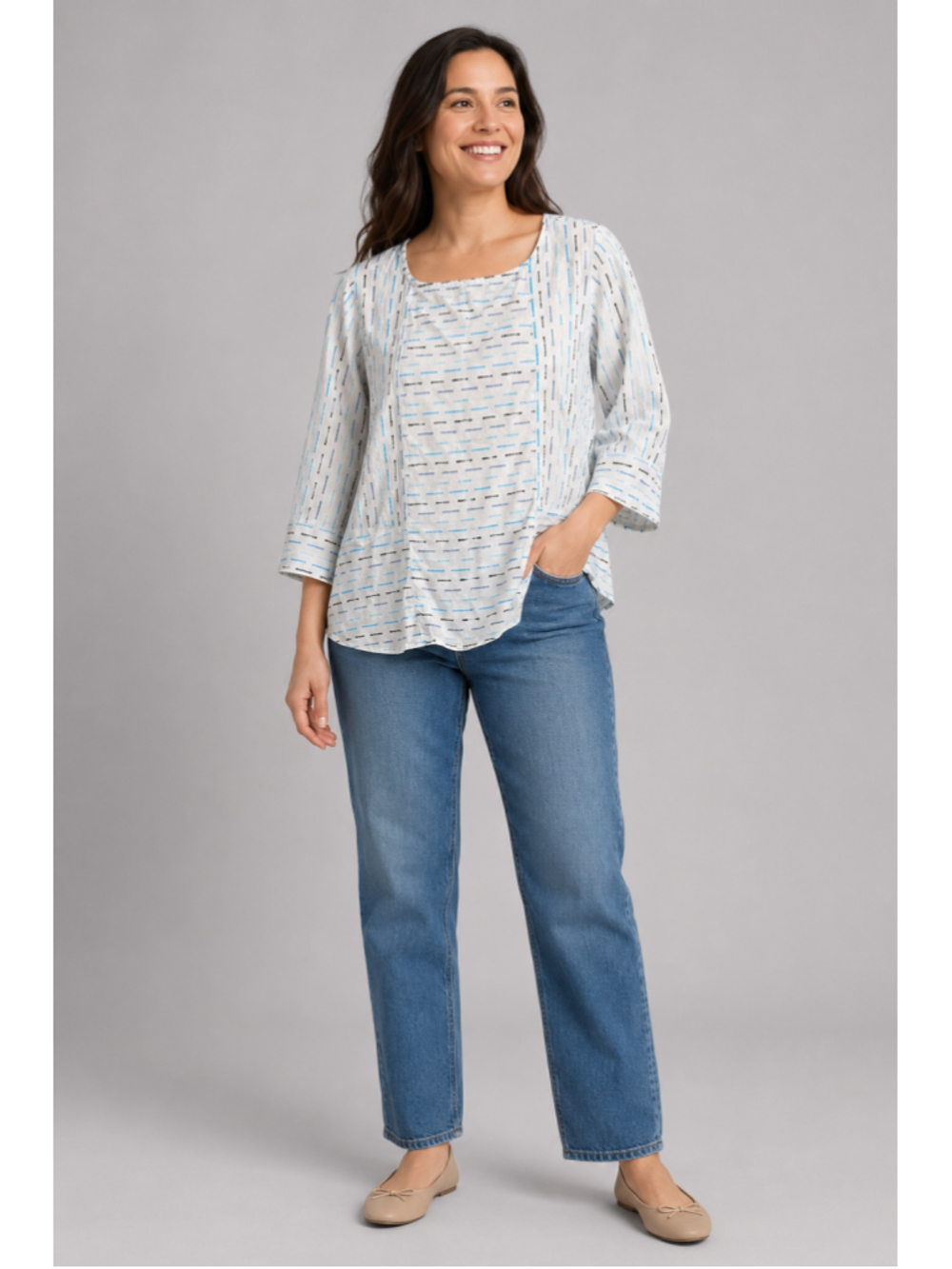 Erika Women’s Abstract Dash-Print Blouse – Size Large